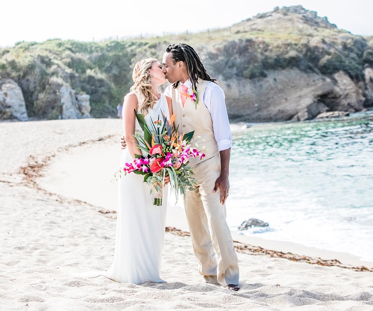 Handsome Couple With Gorgeous Tropical Flowers