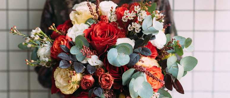 Wedding Colors-Bouquet with Hues of Red, Sage, and Orange