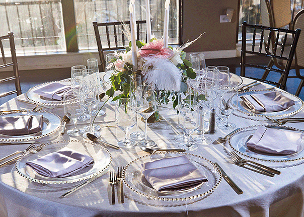 Elite Table Scape with Blue Satin Table Cloth