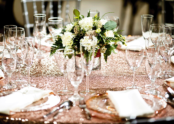 Elite Table Scape with Rose Gold Accents