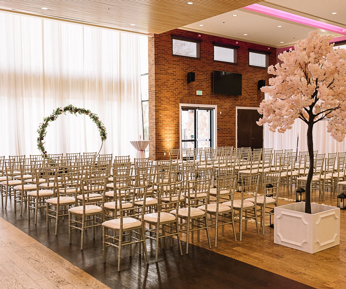 Indoor ceremony with arch & LED tree - Evergreen Springs by Wedgewood Weddings