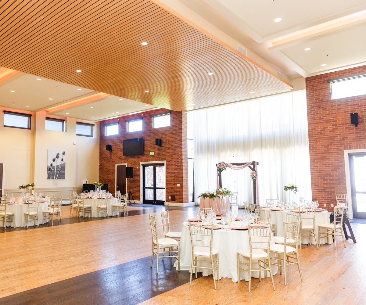 Reception hall with brick wall and elebvated ceilings - Evergreen Springs by Wedgewood Weddings - 11