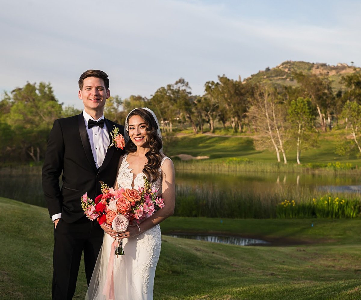 Couple photo op by lake - Fallbrook Estate by Wedgewood Weddings