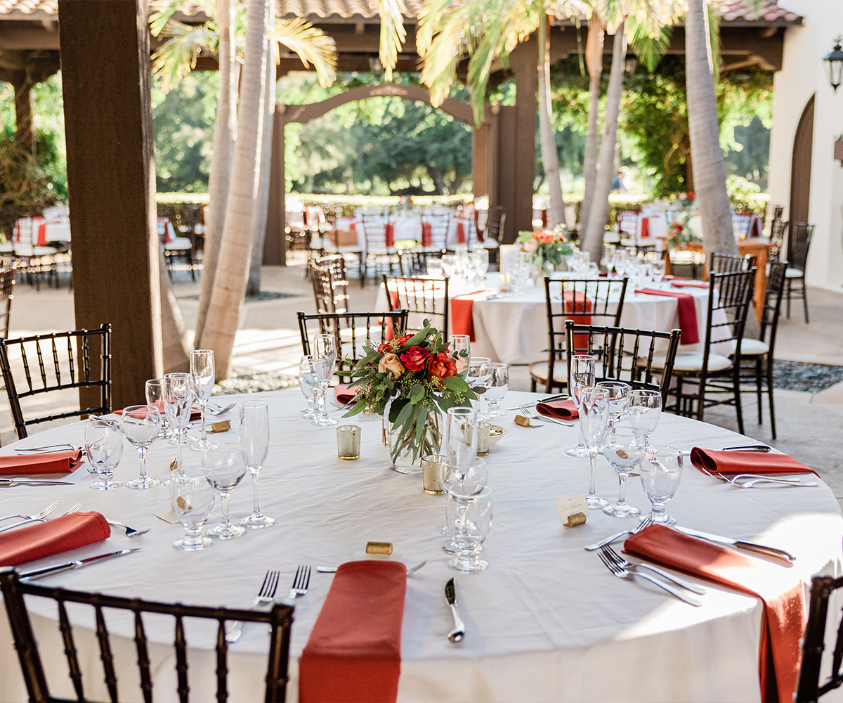 Outdoor reception with fall colors at Fallbrook Estate by Wedgewood Weddings