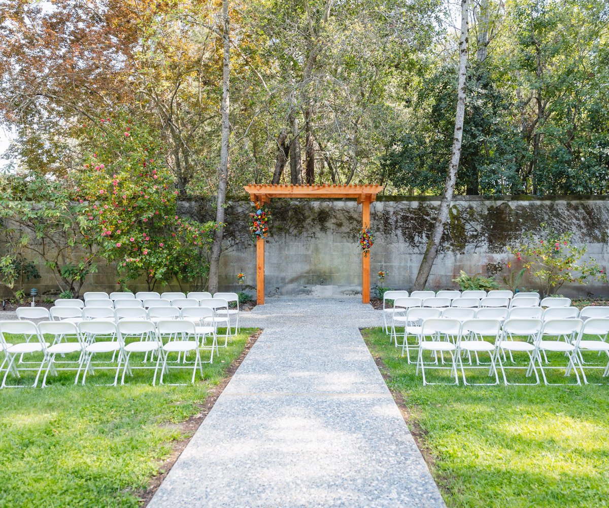 Garden ceremony site with wood arbor and florals - Moraga, CA - Hacienda de las Flores by Wedgewood Weddings - 1
