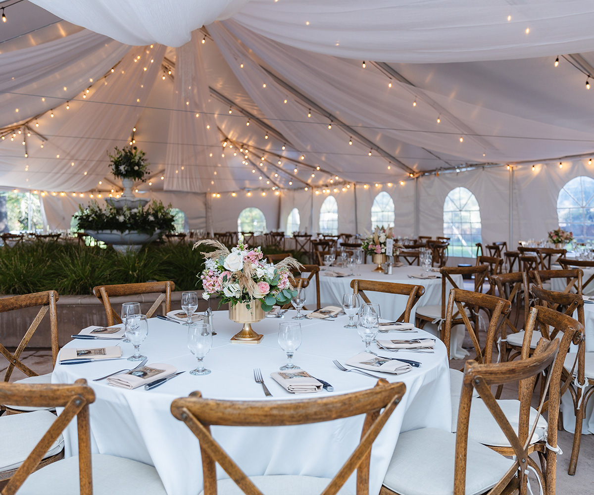 Reception setup in pavilion - Hacienda de las Flores by Wedgewood Weddings
