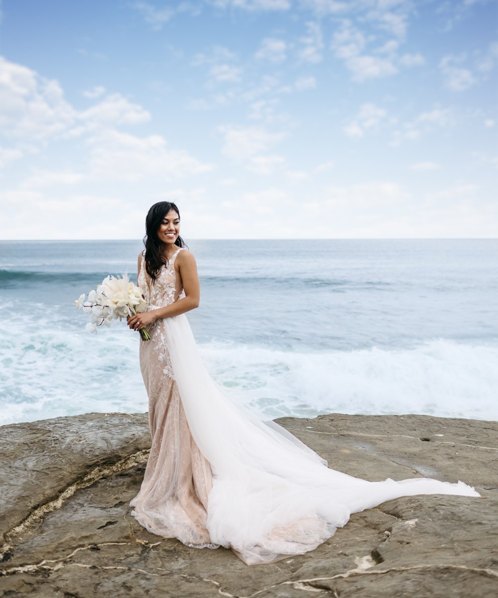 Bride posing against ocean background - La Jolla Cove Rooftop by Wedgewood Weddings - 1