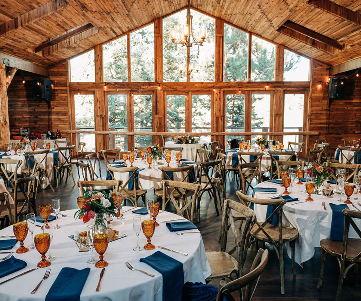 Willows reception setup with navy and burnt orange