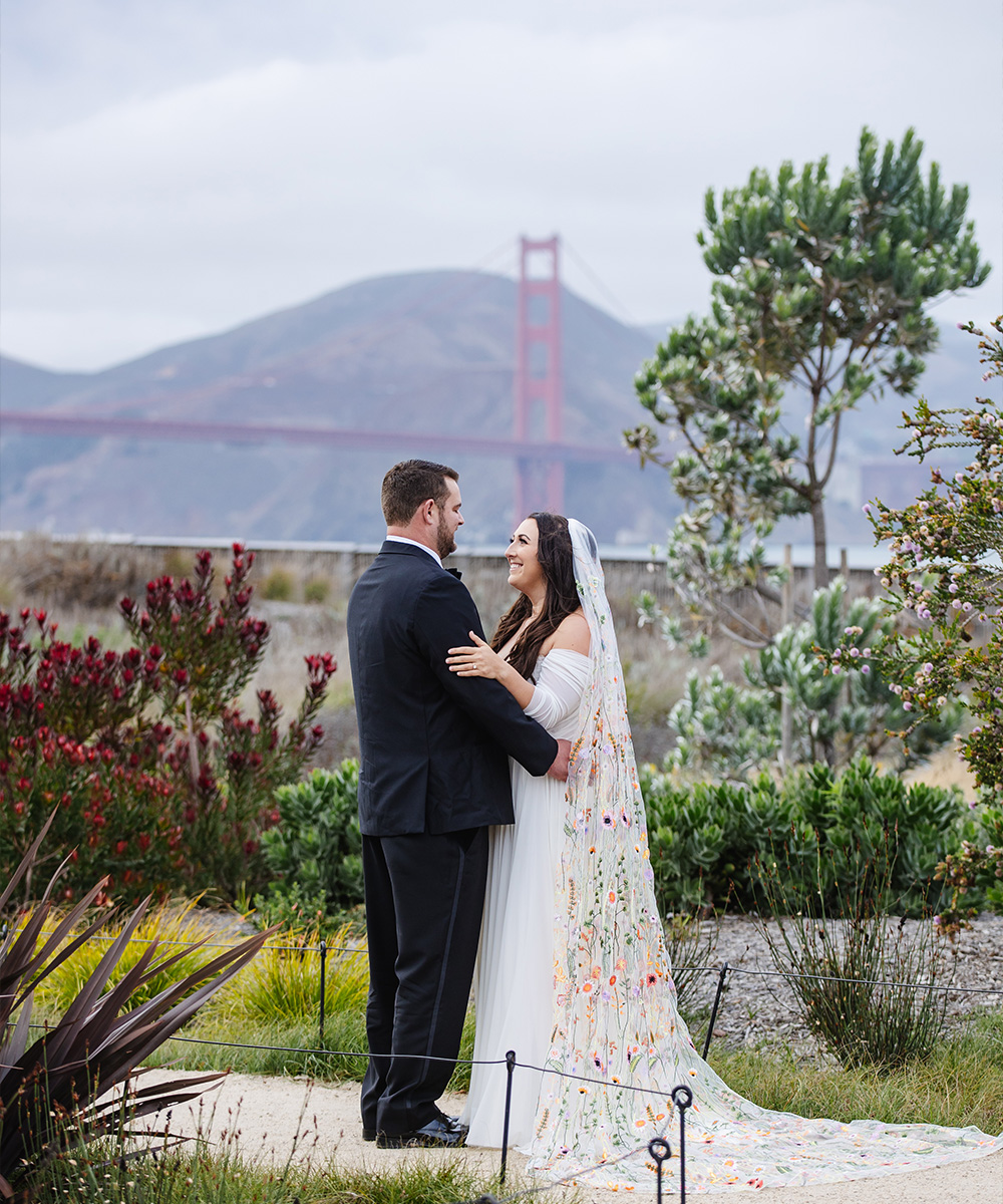 Couple at Presidio Park with Golden Gate Bridge - Officers Club by Wedgewood Weddings
