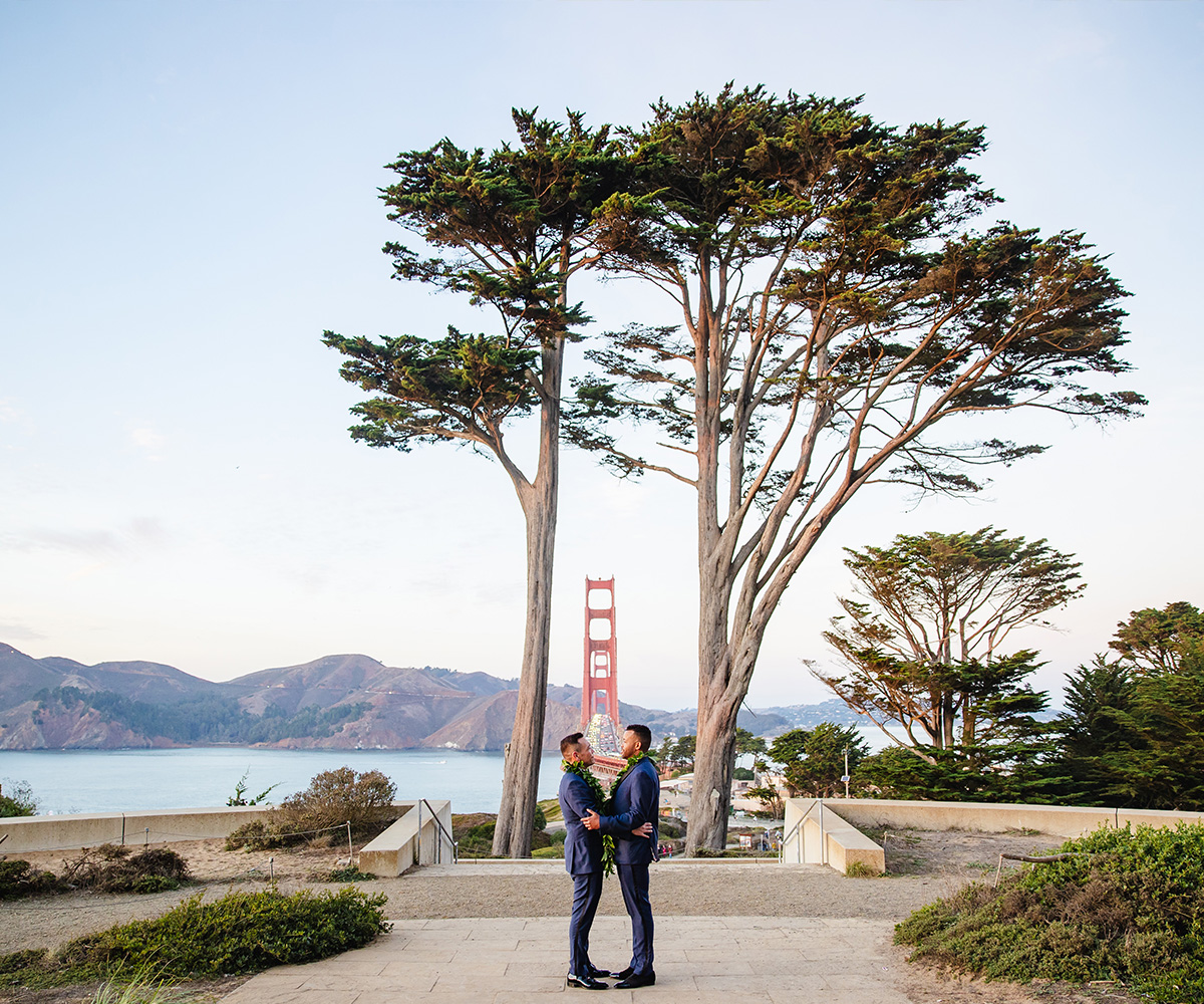 Couple with Golden Gate Bridge views - Officers Club by Wedgewood Weddings