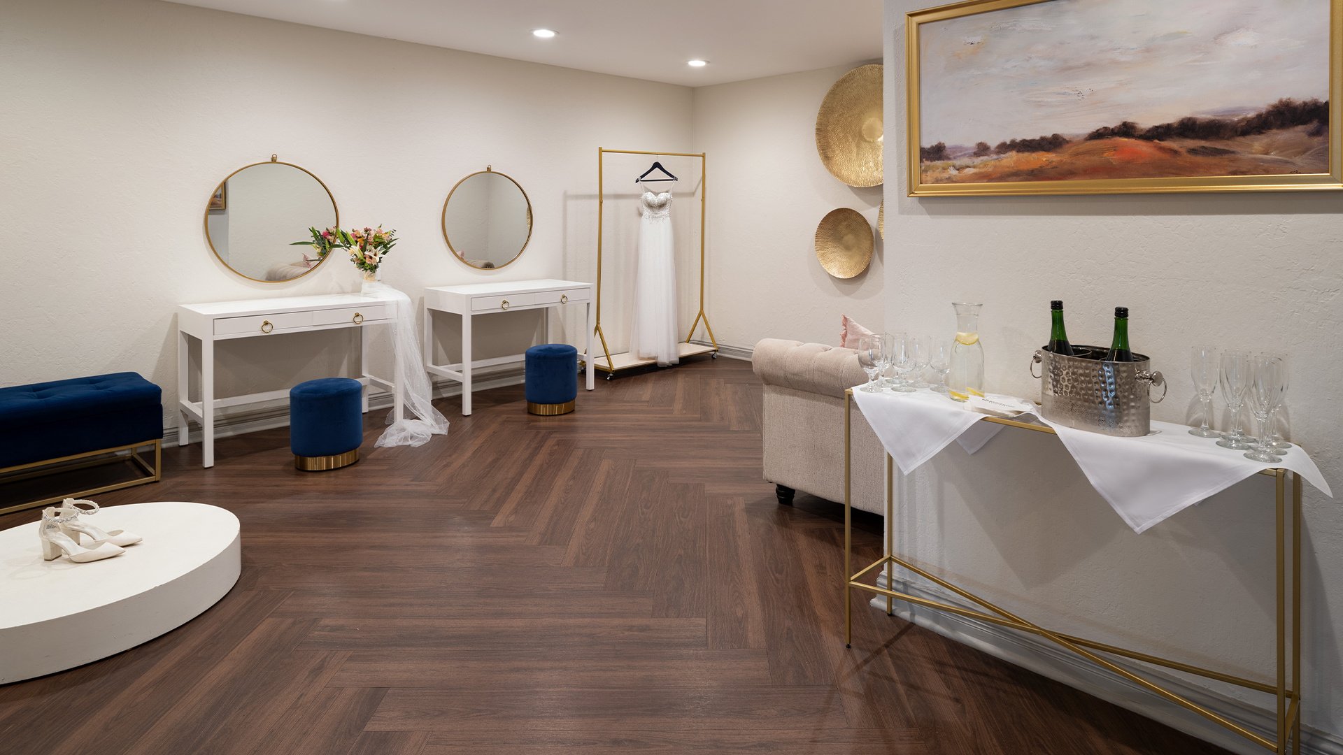 Luxury Getting Ready Room with Vanities  San Ramon Waters Wedding Experience