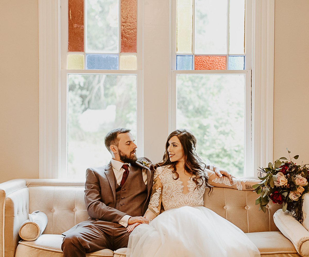 Vintage photo op with stained glass window - Sequoia Mansion by Wedgewood Weddings
