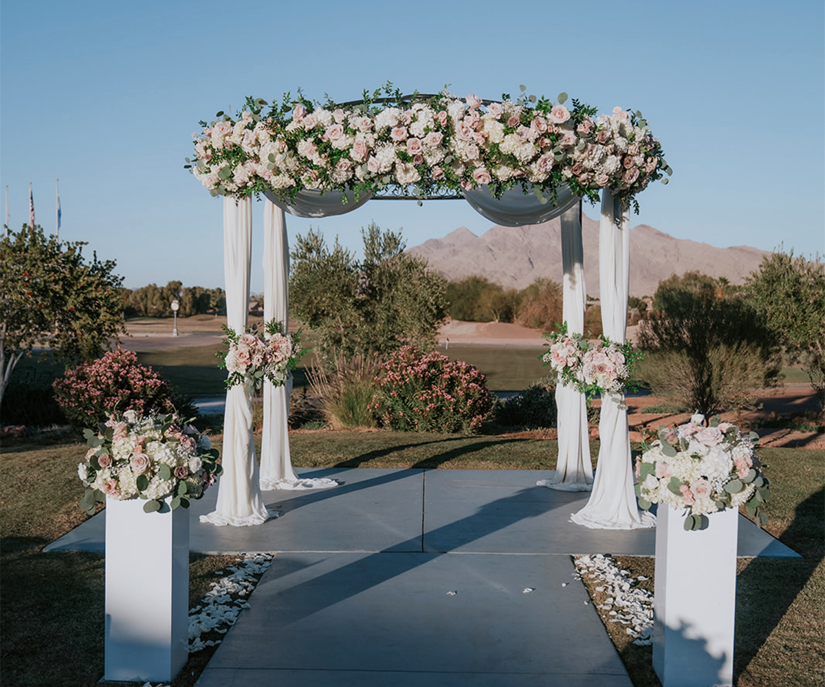 Garden ceremony with dramatic floral - Stallion Mountain by Wedgewood Weddings