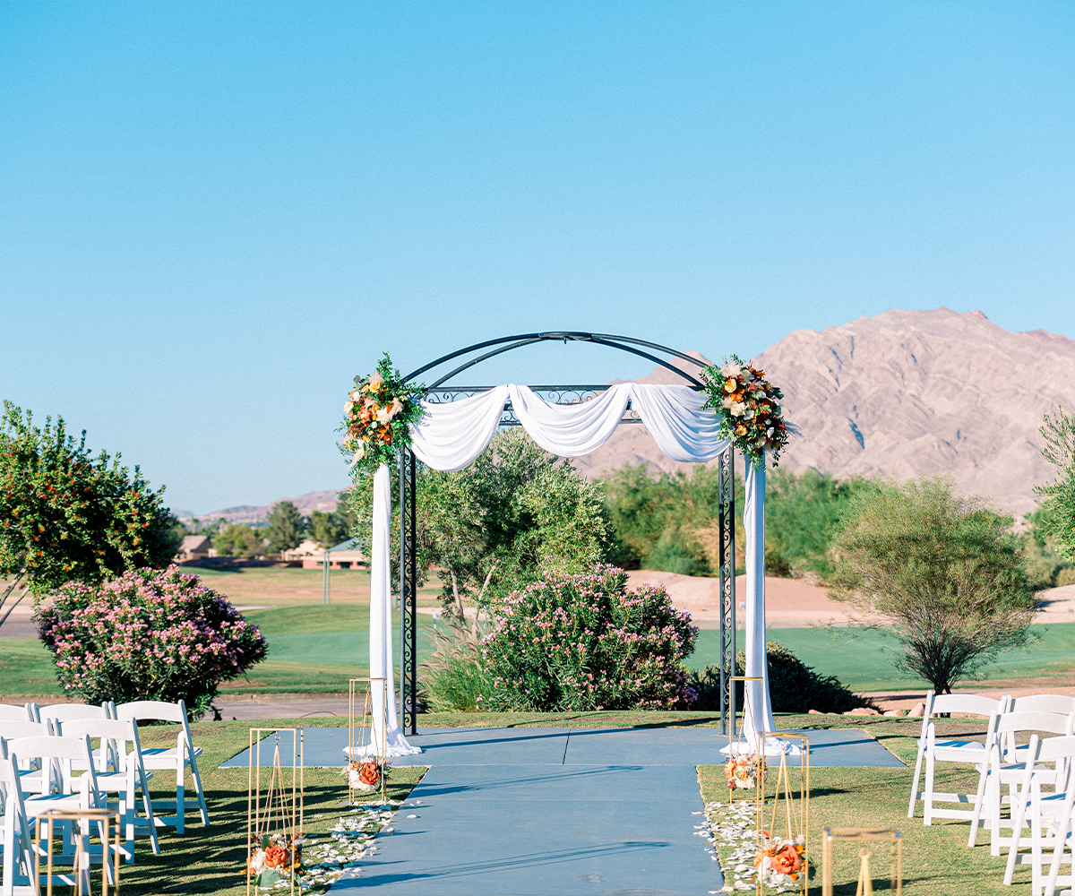 Mountain view ceremony with flowers - Stallion Mountain by Wedgewood Weddings 2