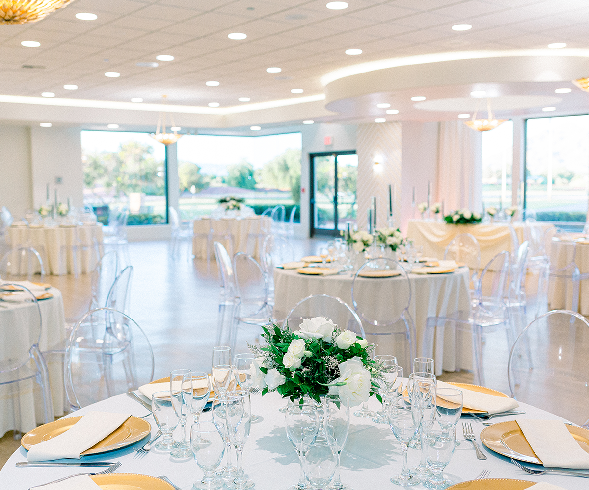 White and gold reception with ghost chairs - Stallion Mountain by Wedgewood Weddings
