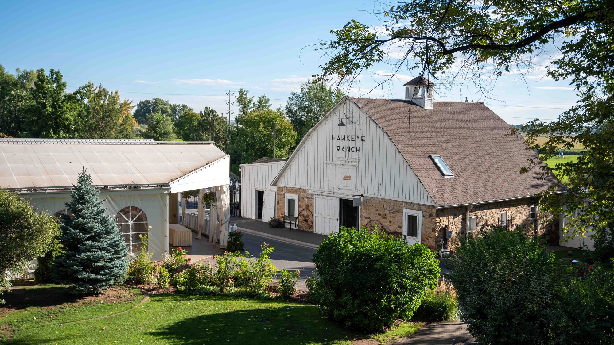 View from mansion showing reception pavilion and sales office - Tapestry House by Wedgewood Weddings