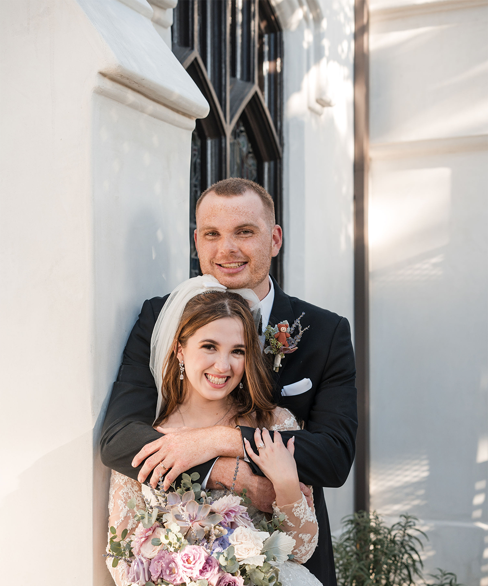 Photo op with stained glass window - The Sanctuary by Wedgewood Weddings