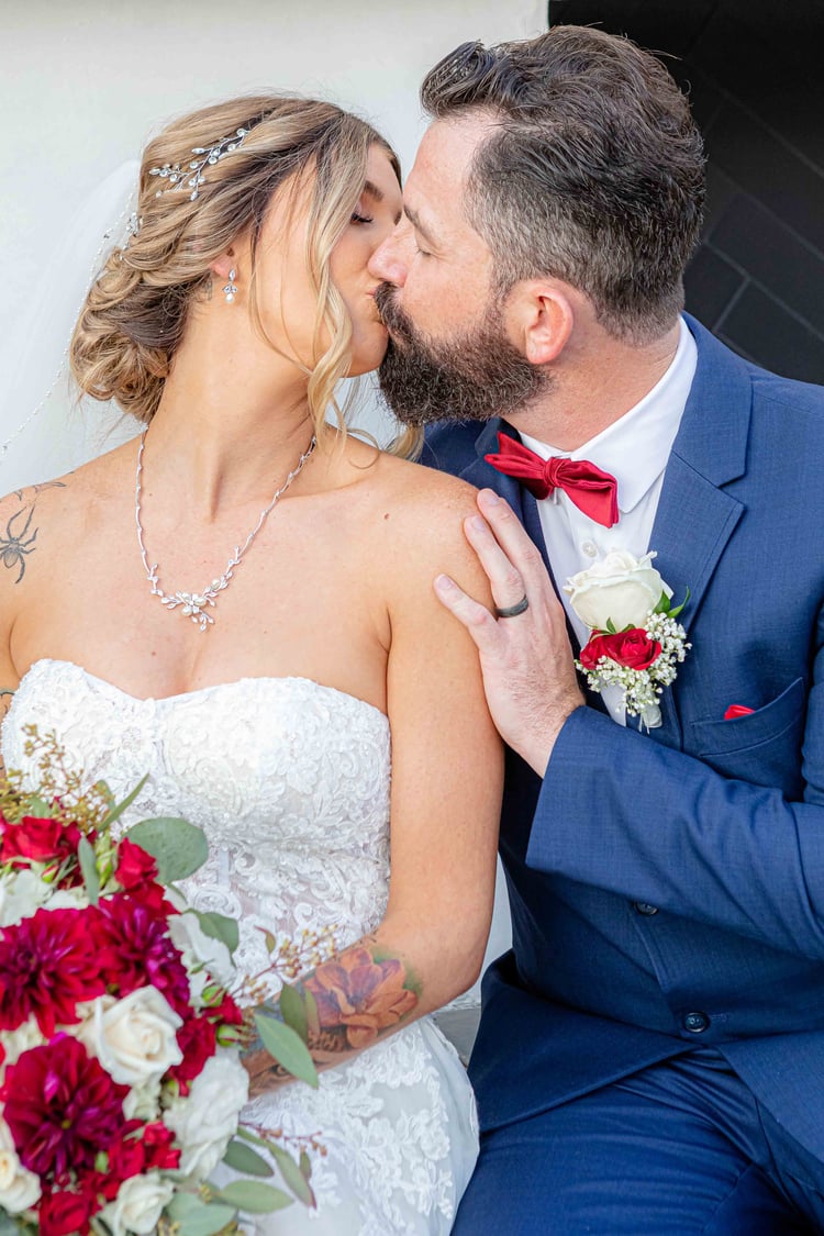 Newlyweds Kiss - Aaron & Lynnea's Wedding at The Carlsbad Windmill