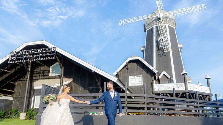 Bride & Groom In Front of The Carlsbad Windmill - Aaron & Lynnea's Wedding