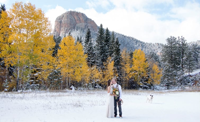 Couple and Dog in Snow-Mountain View Ranch48a2