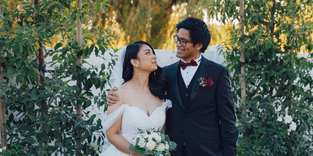 Bride and Groom posing at Scenic San Ramon Waters
