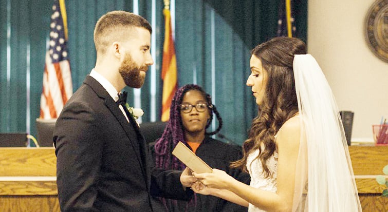 Eric and Katrina Celebrate With a Courthouse Wedding. Photo by Erika Greene Photography