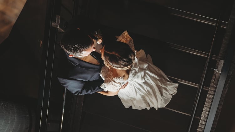 Industrial Staircase Photo of the Bride & Groom | The Carlsbad Windmill | Focus On Love Photography