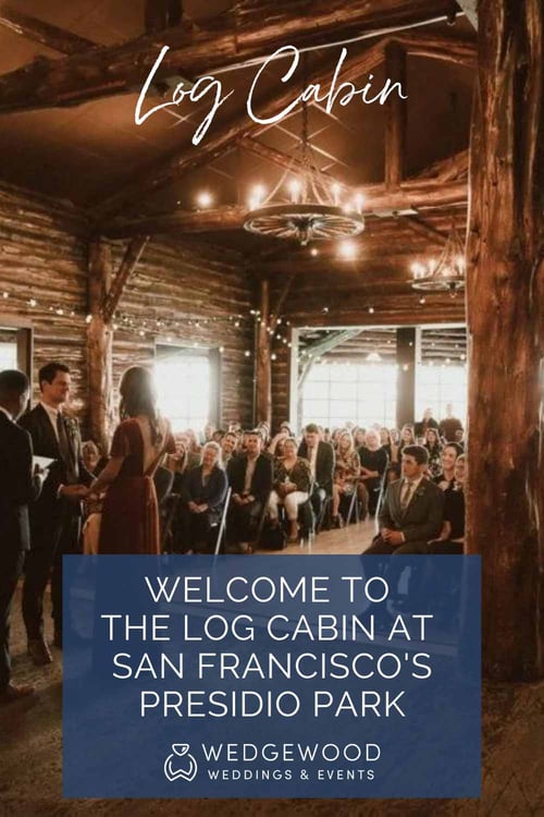 If you dream of a wedding venue filled with rustic charm and history, right on the edge of San Francisco’s most famous park, look no further. The Log Cabin at the Presidio by Wedgewood Weddings checks all those boxes and more and we are thrilled to welcome it to our family of Bay Area wedding venues. To the east, opposite the oversized hearth and central dance area, you’ll enjoy the stunning Presidio landscape through a wall of windows. Outside you'll find an expansive lawn featuring views of the Golden Gate Bridge and the city skyline. Let’s take a tour of this incredibly unique and affordable historical venue! 