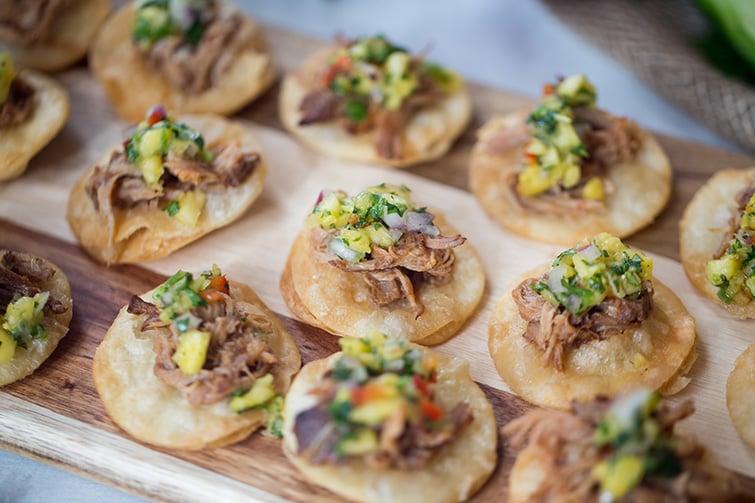 Pulled Pork Canapés with Pineapple Salsa - Wedgewood Weddings