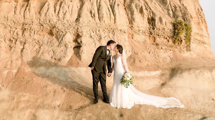 Bride & Groom By The Cliffs of Carlsbad - The Carlsbad Windmill