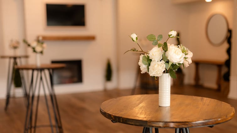 Indoor cocktail space with tables - Creekside Terrace by Wedgewood Events