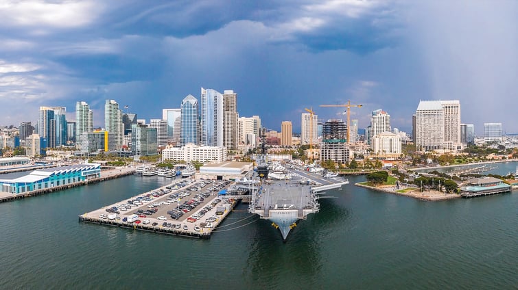 San Diego skyline & USS Midway