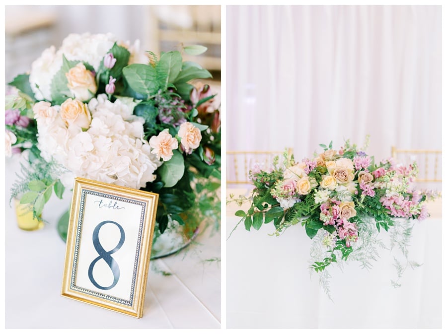 Romantic Gold and Dusty Rose Centerpieces by Flower Divas