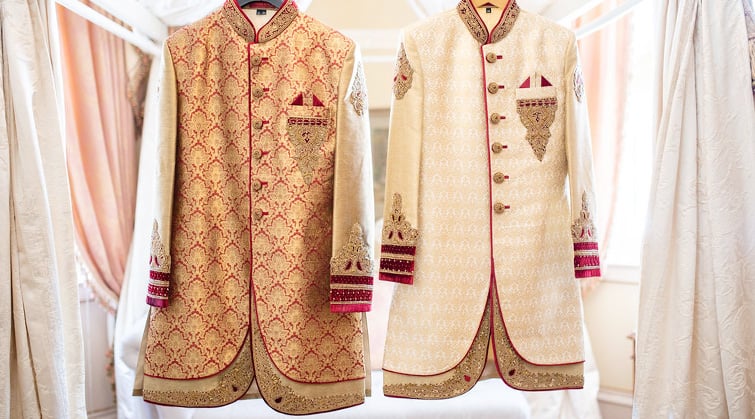 Zach and Kharthik's ceremony suits at Jefferson Street Mansion by Wedgewood Weddings