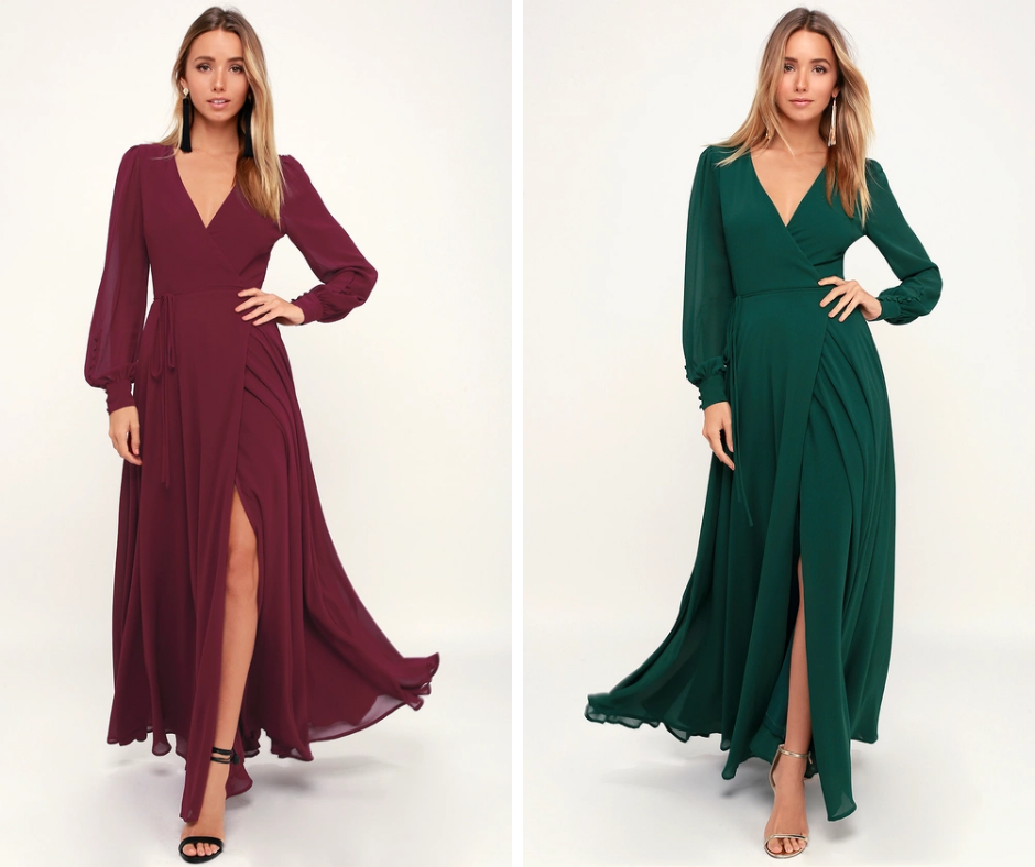 maxi dresses for wedding guests in autumn colors