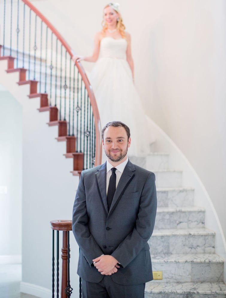 Vince ready for the dramatic first-look of his gorgeous bride