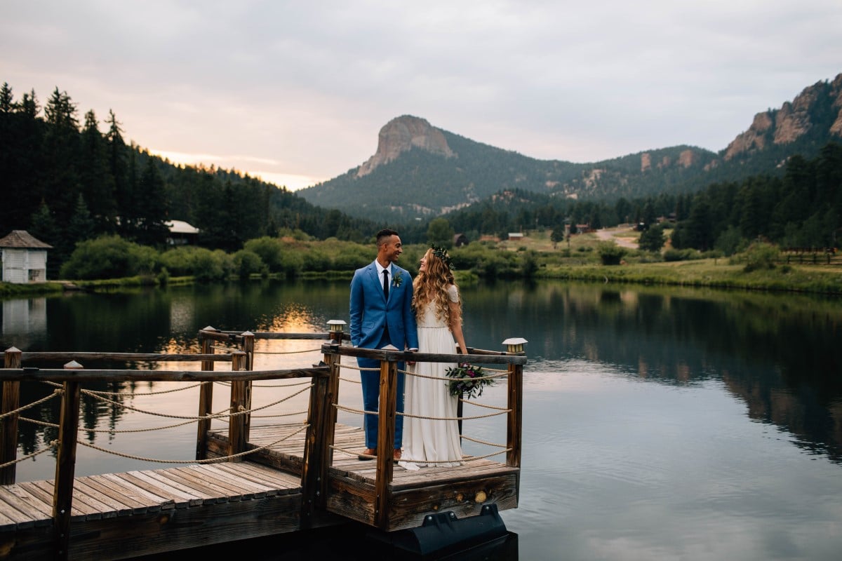 A couple is all smiles at Denver-area wedding venue Mountain View R