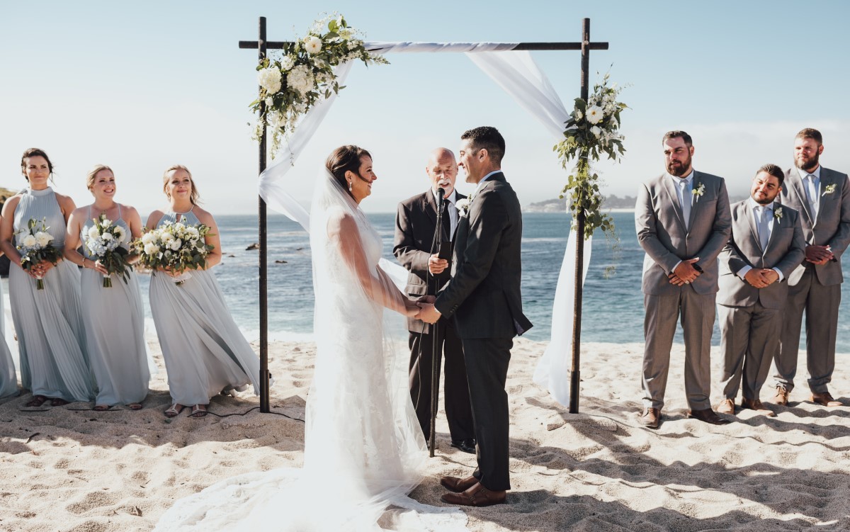 California beach wedding ceremony at Carmel Fields in Monterey County