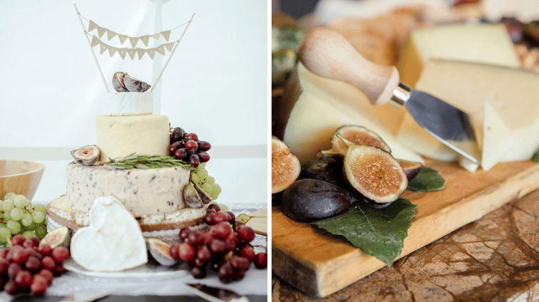 Cheese wedding cake and charcuterie display