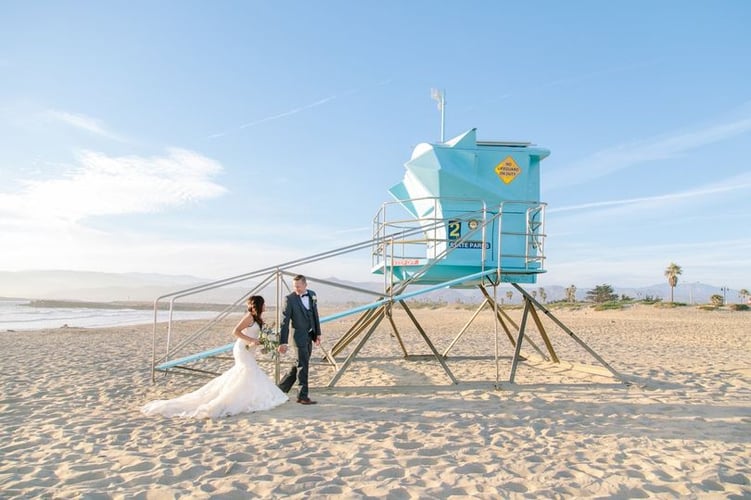 bride and groom on the Ventura County beaches at Pacific View Tower