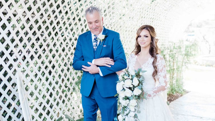 Bride Walks Down The Aisle With Her Father at The Orchard