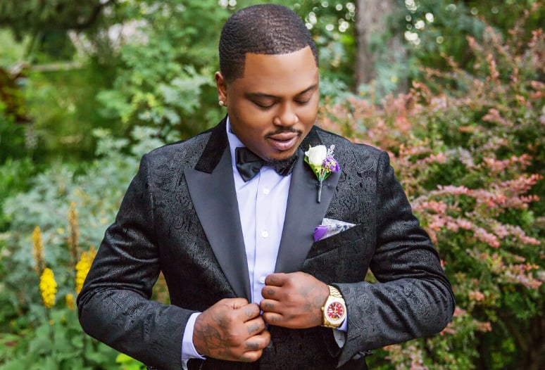 Dapper Groom in Brocade Suit Jacket