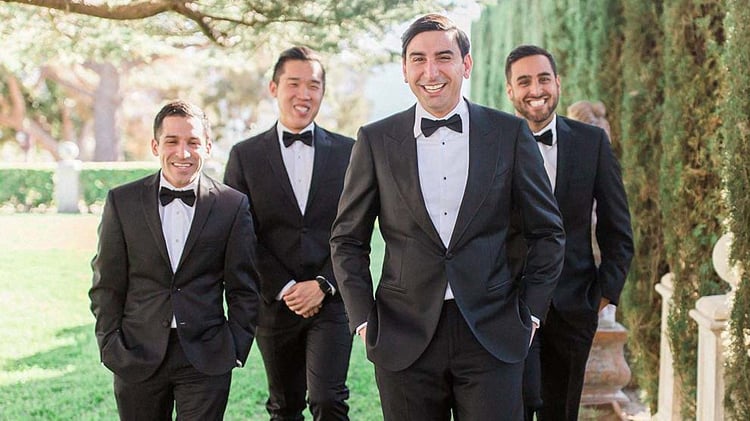 Groom's Party In Classic Black Tuxedos at Jefferson St Mansion