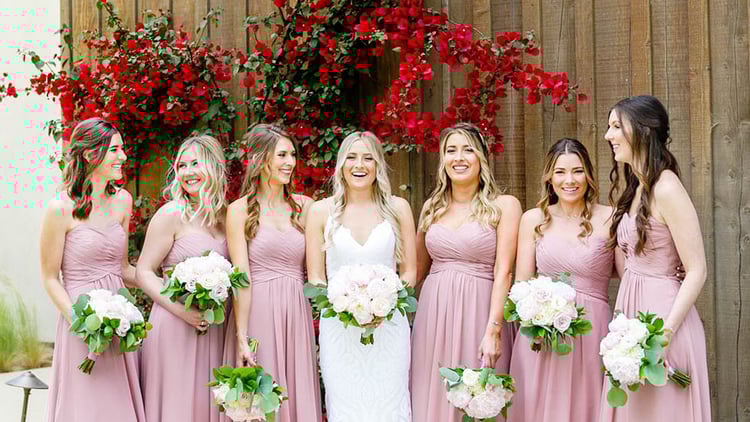 Bride & Bridesmaids in Dusty Rose Dresses