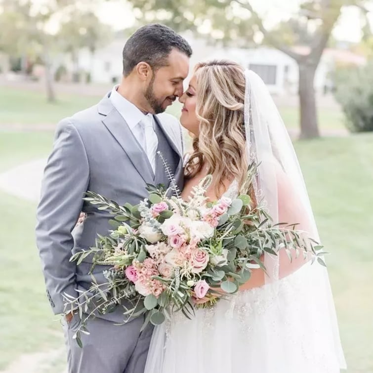 A Wild Pink & Green Wedding Bouquet at Ocotillo Oasis by Wedgewood Weddings