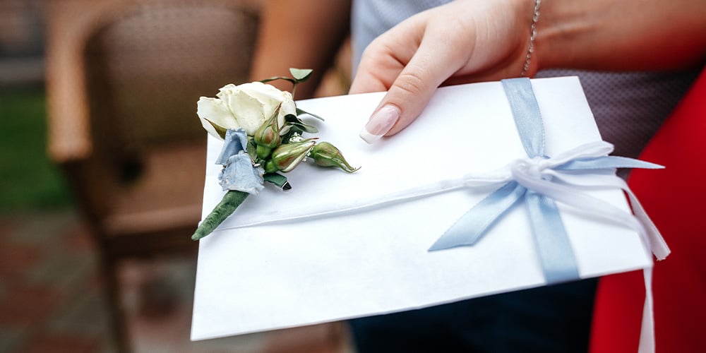 A wedding card from a wedding guest