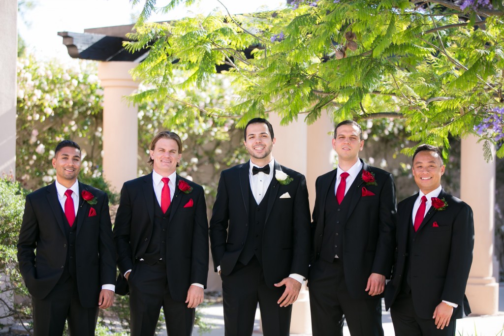 bordeaux gold wedding color scheme with the groomsmen
