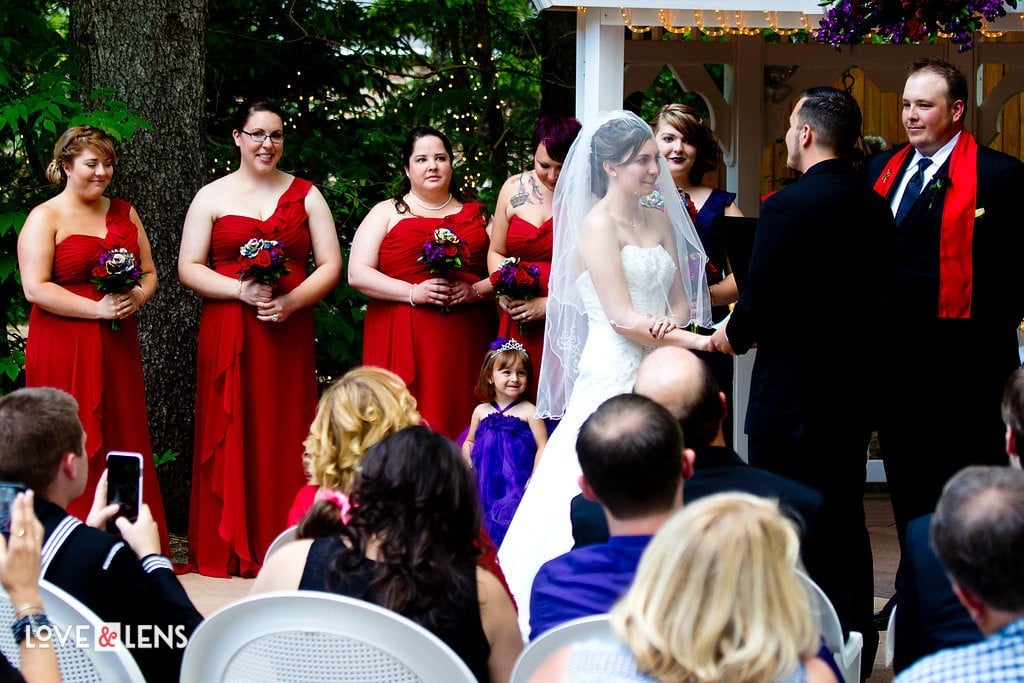 red wedding color scheme with the bridal party