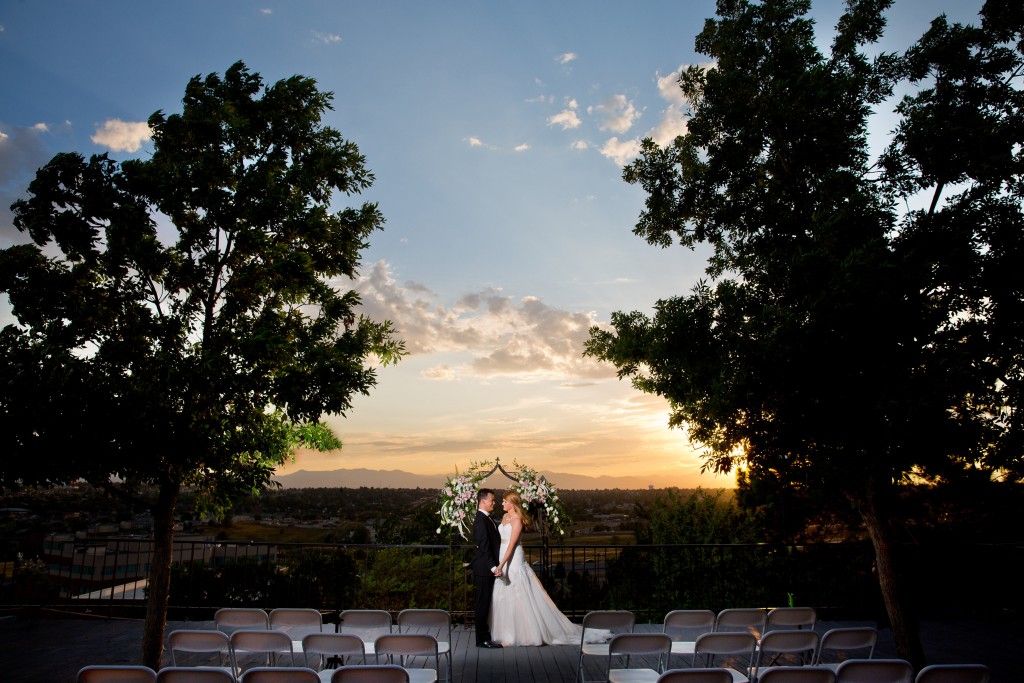 beautiful sunset bride and groom