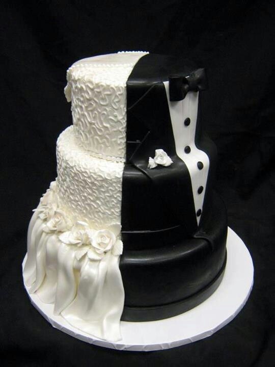 split bride and groom cake